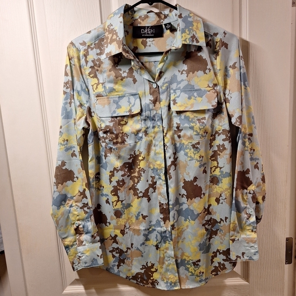 K Dash by Kardashian Camouflage Button Up Shirt Multicolor XS